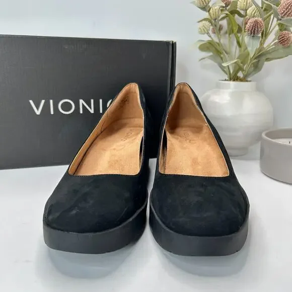 Vionic Sereno Wedge Slip On Black Nubuck Pumps I8693L1001 Women's 11 Wide - Picture 2 of 14